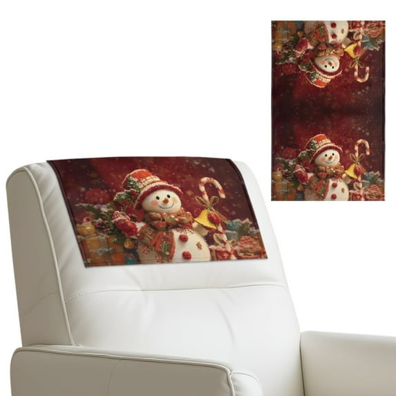 COEQINE Recliner Headrest Protector PU Leather Waterproof Couch Headrest Covers with Adhesive Backed Hook and Loop Fasteners for Home Living Room Decor, 17x27 Inch, Snowman Red, 3 Pieces