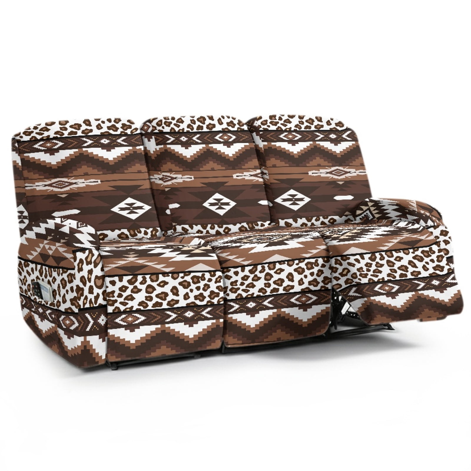 COEQINE Reclining Sofa Cover Breathable 3 Seater Couch Chair Cover 8 Pieces Stretch Recliner Chair Cover Stay in Place Lazy Boy Chair Slipcover Home Decor, American Tribal Brown Leopard Print