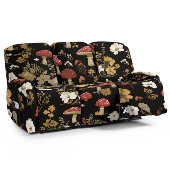 COEQINE Reclining Sofa Cover Heavy Duty Couch Protector 8 Pieces Recliner Cover 3 Seater Washable Lazy Boy Recliner Chair Slipcover for Pets, Dogs, Cats, Mushroom Floral Black