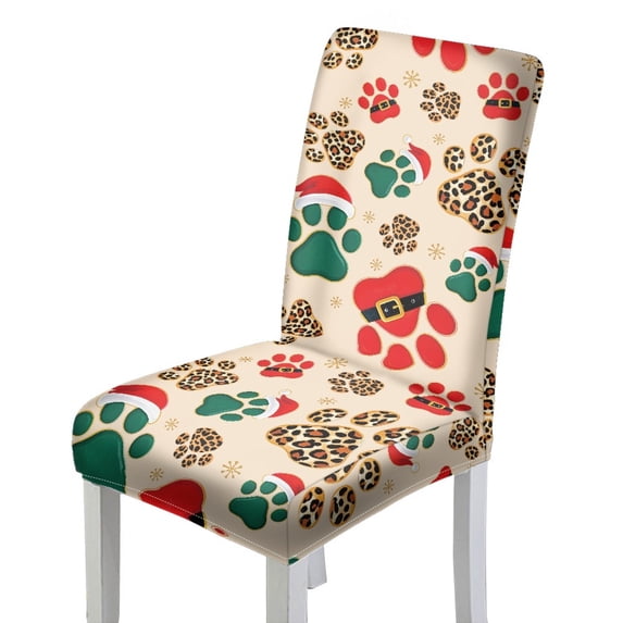 COEQINE Reusable Dining Room Chair Slipcovers 6-Pack, Stretch Machine Washable Covers Protect from Spills & Pet Hair, Universal Fit for Most Dining Chairs, Christmas Paw Leopard Print
