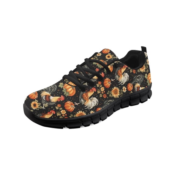 COEQINE Rooster Chicken Print Tennis Shoes for Women Girls Pumpkin Sunflower Sneakers Lightweight Athletic Work Shoes Breathable Footwear for Jogging Training Climbing Hiking
