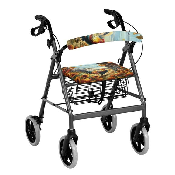 COEQINE Rooster Sunflower Medical Products Rollator Walker Seat & Back Cover 2 Pcs Removable Rollator Seat Padded Cover Rollator Walker Accessories Seat Cushion Gifts for Friends