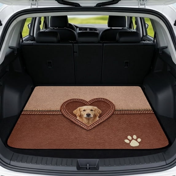 COEQINE SUV Cargo Mat for Dogs, Durable Trunk Floor Mat Machine Washable Easy to Clean Pet Accessories for Dogs Cats Fit for Most Sedans, SUVs, Golden Retriever Heart Paw