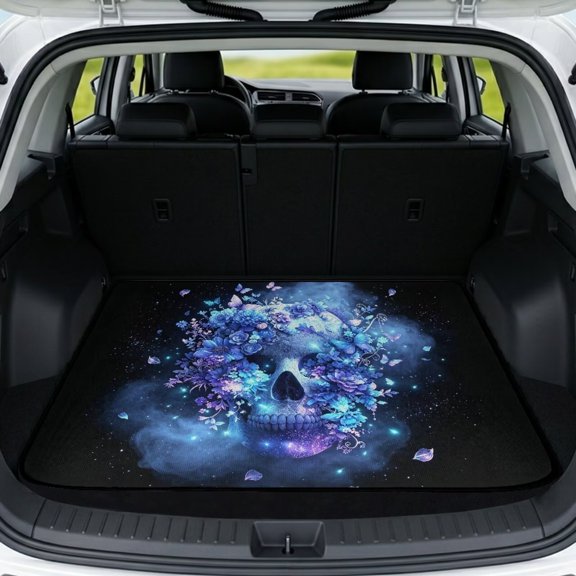 COEQINE SUV Trunk Liner for Dogs, Durable Scratch-proof Rear Cargo Mat Suitable for Most Car Models, Easy to Clean Auto Interior Accessories, Blue Floral Skull Galaxy