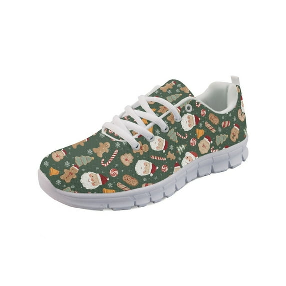 COEQINE Santa Claus Green Women Sneakers Christmas Running Walking Shoes White Sole Fashion Tennis Shoes for Travel Casual Xmas Breathable Mesh Trainers Footwear