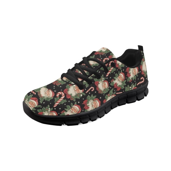 COEQINE Santa Claus Holly Candy Cane Women Sneakers Girls Christmas Running Athletic Footwear Anti-Slip Mens Tennis Shoes for Outdoor Sports Soft Training Shoes