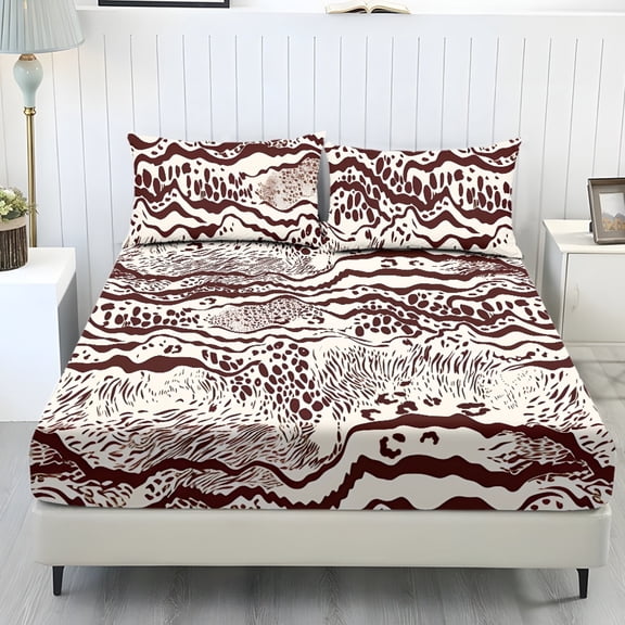 COEQINE Sheet Full Size Cozy Bedding Fitted Sheet Breathable Snug Fit All Around Elastic Fitted Bottom Bedsheet Holiday Bed Set 3 Pieces Set, Abstract Animal Leopard Print
