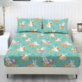 thumbnail image 1 of COEQINE Sheet Full Size Set 3 Pieces, Includes Bedding Sheets & Pillowcases, All Around Elastic Fitted Deep Pocket All Season, Easter Rabbit Egg Flower Basket Turquoise, 1 of 5