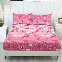 COEQINE Sheet Set Twin Size Breathable Fitted Bottom Sheet Soft Stain-Resistant Long Lasting Bedding Set with Deep Pockets for Twin Size Bed for Valentine's Day Decor, Pink Gradient Heart