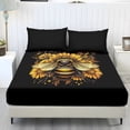 thumbnail image 1 of COEQINE Sheet Twin Size Cozy Bedding Fitted Sheet Breathable Snug Fit All Around Elastic Fitted Bottom Bedsheet Holiday Bed Set 3 Pieces Set, Bee Sunflower Black, 1 of 5