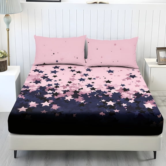 COEQINE Sheet Twin Size Cozy Bedding Fitted Sheet Breathable Snug Fit All Around Elastic Fitted Bottom Bedsheet Holiday Bed Set 3 Pieces Set, Dreamy Star