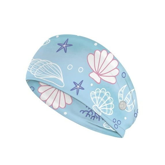 COEQINE Shell Beach Nurse Button Headband Wide Headbands Women Knotted Turban Headband Elastic Non Slip Nurse Headband for Men Cute Medical Headbands Nurse Headbands Elastic