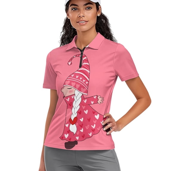 COEQINE Short Sleeve Golf Shirts for Women 1/4 Zip Quick Dry Fit Tennis Activewear Female Gnome Leprechaun Print Workout Moisture Wicking Golf Tops for St. Patrick's Day, L