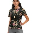 thumbnail image 1 of COEQINE Short Sleeve Golf Shirts for Women V Neck 1/4 Zip Quick Dry Fit Golf Tops Rose Butterfly Moon and Star Print Workout Polo Shirts Lightweight Tennis Activewear, L, 1 of 7