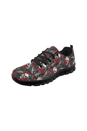 Skull Bat Red Rose Women Sneakers Tennis Shoes Fashion Halloween Sport Gym Jogging Tennis Fitness Sneaker Black Sole Girls Taining Athletic Footwear