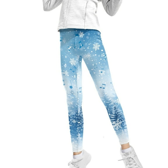 COEQINE Snowflake Musical Note Blue Girls Leggings Fashion Buttery Soft Christmas Yoga Pants Full Length for Jogging Running, for 12-13 Years Kids Girls