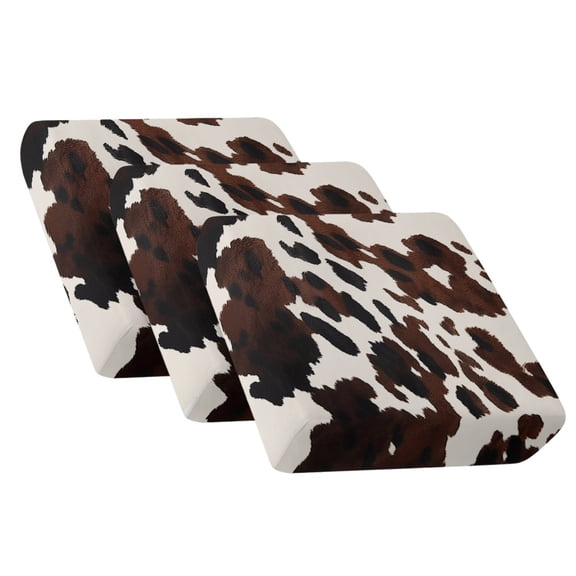 COEQINE Sofa Cushion Cover with Elastic Bottom, Soft Sectional Couch Cushion Slipcover Washable Individual Seat Slipcover Non-Slip Dog Couch Cover, 3 Pieces, Black Brown Cow Print
