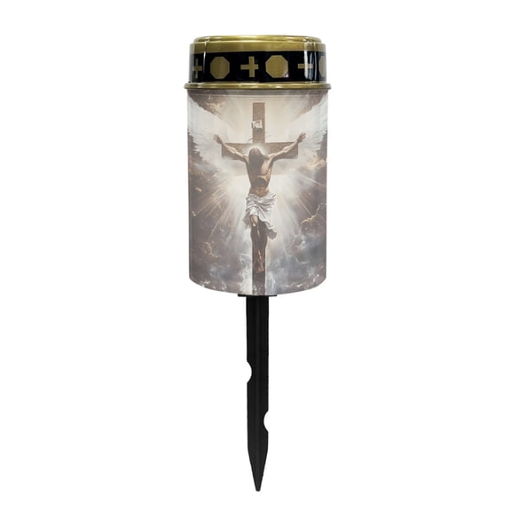COEQINE Solar Candle Cemetery Solar Lights for Grave LED Garden Lights Solar Powered Solar Pathway Lights Outdoor Waterproof with Dusk to Dawn Sensor, God Cross Retro