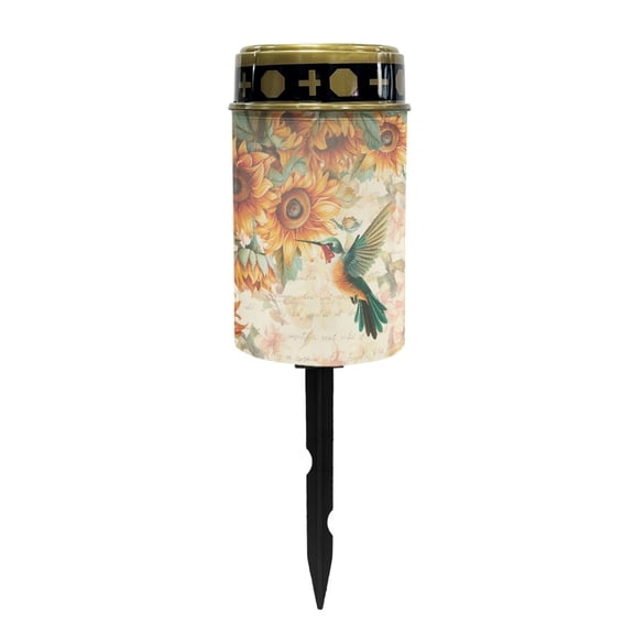 COEQINE Solar Lights for Cemetery Gravesite LED Flameless Pillar Candles Solar Powered Grave Candles Waterproof Outdoor Garden Lights Grave Markers, Hummingbird Sunflower