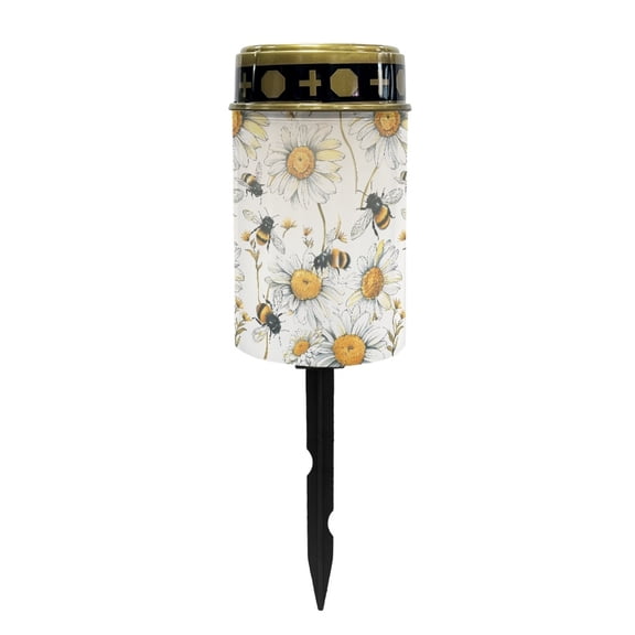 COEQINE Solar Lights Outdoor Cemetery Grave Decor, Solar Memorial Lights Solar Pillar Candles Solar Powered Waterproof Outdoor Stake Lights Grave Markers, Daisy Bee