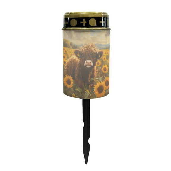 COEQINE Solar Lights Outdoor for Cemetery Grave Solar Lights Outdoor Waterproof Decorative Flameless Candle for Cemetery Garden Backyard Outdoor Decor, Brown Cow Sunflower