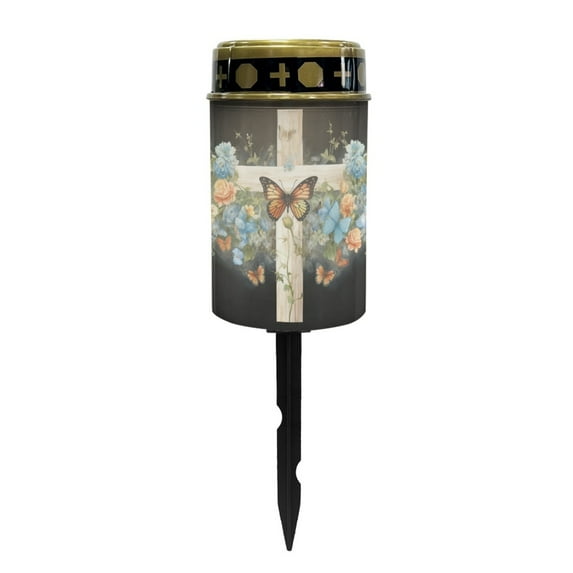 COEQINE Solar Lights Outdoor for Cemetery Grave Solar Lights Outdoor Waterproof Decorative Flameless Candle for Cemetery Garden Backyard Outdoor Decor, Butterfly Flower Cross Black