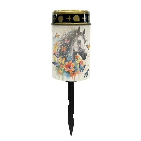 COEQINE Solar Lights Outdoor Solar Powered Outdoor Cemetery Stake Lights Grave Solar Lamp Landscape Lighting Waterproof Grave Flameless Candles, Horse Butterfly Flower