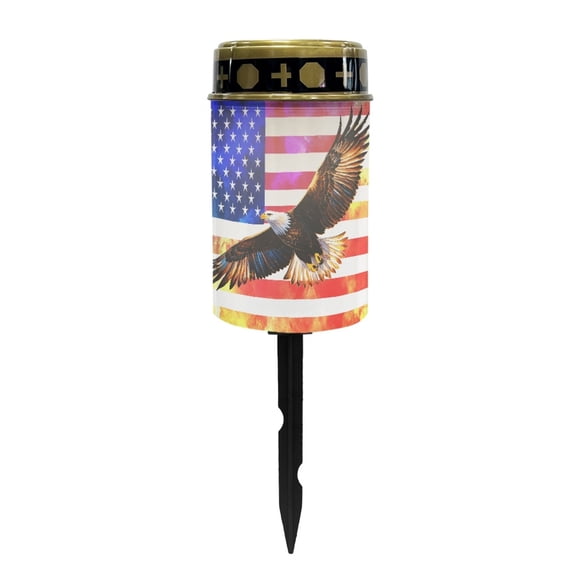 COEQINE Solar Lights Outdoor Waterproof Cemetery Lights Solar Powered Grave Solar Lantern Outdoor Waterproof Walkway Lights for Lawn Garden Pathway Patriotic Decor, Eagle American Flag Flame