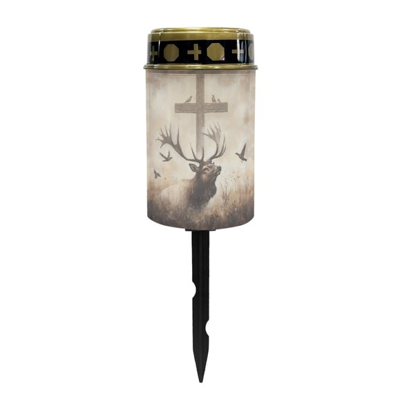 COEQINE Solar Lights Outdoor Waterproof for Grave Decorations Fake LED Flameless Candles Outdoor Solar Lights Solar Lamp for Cemetery Pathway Lawn Yard, Deer Cross Dove of Peace Grey