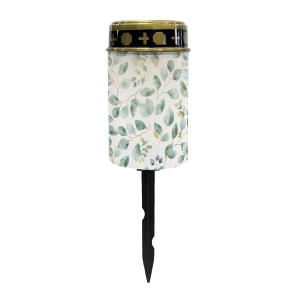 COEQINE Solar Lights Solar Cemetery Decorations Flameless LED Candles Solar Powered Grave Lamp Waterproof Outdoor Garden Stake Lights for Loss of Mother, Green Leaf Painting