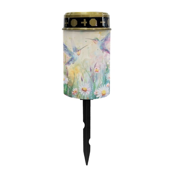COEQINE Solar Lights Solar Powered Lights for Grave Site Pillar Lights Flameless Candle Lamp Solar Grave Candles Waterproof Outdoor Stake Lights Grave Markers, Hummingbird Daisy