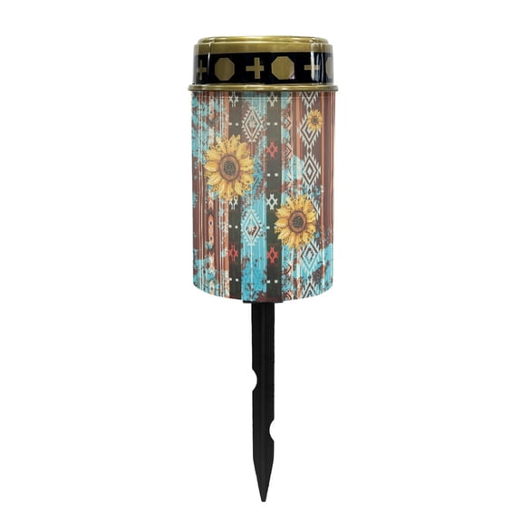 COEQINE Solar Outdoor Lights Solar Grave Lights Solar Cemetery Candles LED Automatic Flameless Candles Cemetery Outdoor Solar Lights for Loss of Dad, American Tribal Sunflower Red Blue