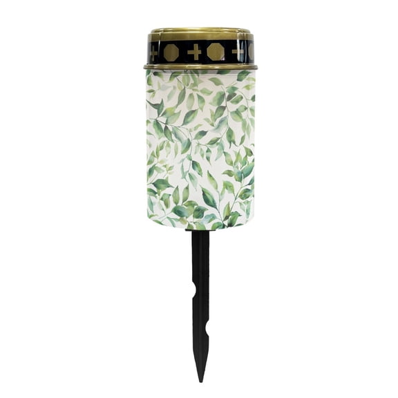 COEQINE Solar Outdoor Lights Solar Grave Lights Solar Cemetery Candles LED Automatic Flameless Candles Cemetery Outdoor Solar Lights for Loss of Dad, Green Leaf