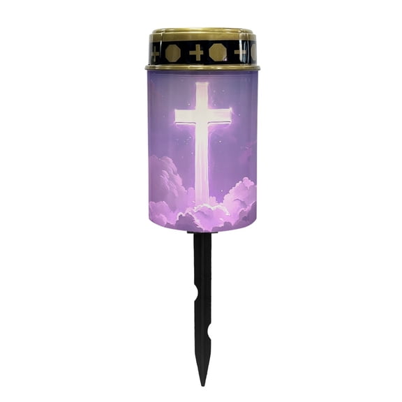 COEQINE Solar Pathway Lights Outdoor Grave Solar Lights Outside Waterproof Cemetery Flameless Candles Outdoor Solar Candle Grave Markers Eternal Decor, Cross Galaxy Cloud Violet