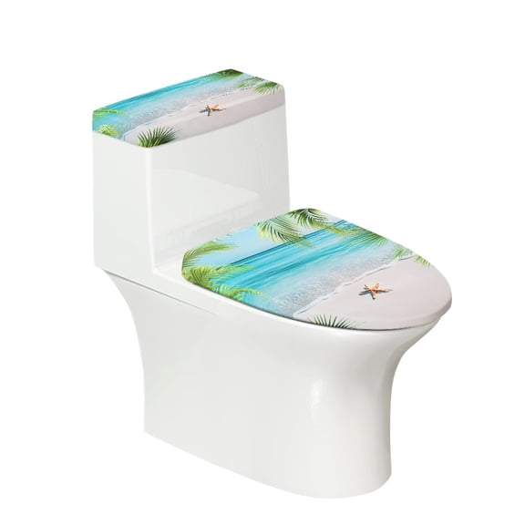 COEQINE Starfish Leaf Sea Toilet Lid Dust Cover 2 Pcs Set, Stretchable Machine Washable Easy to Clean Toilet Cover Set for Home Bathroom Decor
