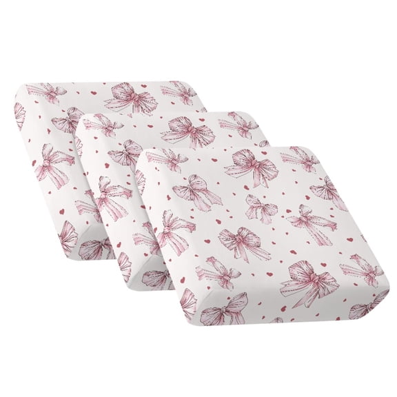 COEQINE Stretch Armchair Cushion Cover Washable Couch Cushion Cover Fitted Sofa Seat Slipcover Sets Separate Sectional Sofa Cover for Home Decor, 3 Pieces, Pink Bow Ribbon Heart