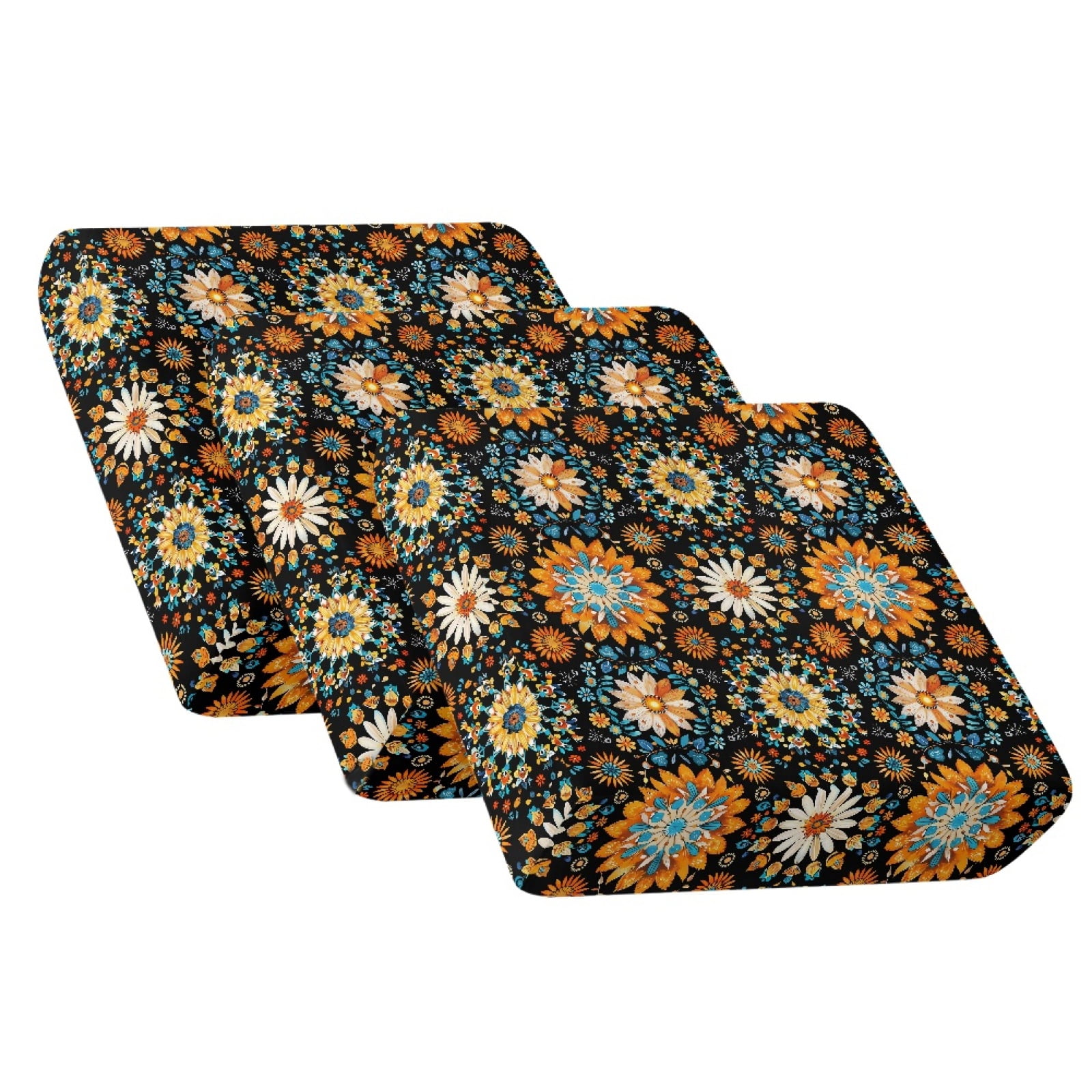 COEQINE Stretch Armchair Cushion Cover Washable Couch Cushion Cover Fitted Sofa Seat Slipcover Sets Separate Sectional Sofa Cover for Home Decor, 3 Pieces, Boho Mandala Floral Orange
