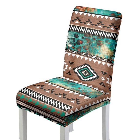 COEQINE Stretch Dining Chair Covers Set of 6, Machine Washable Universal Polyester Spandex Parsons Chair Slipcovers for Party Dining Room Home Decor, American Tribal Leopard Print Brown Green