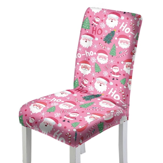 COEQINE Stretch Dining Chair Slipcovers Set of 1, Polyester Spandex Washable Dining Room Chair Cover Furniture Protector for Christmas Party Wedding Ceremony Banquet, Santa Claus Ho Ho Ho Pink