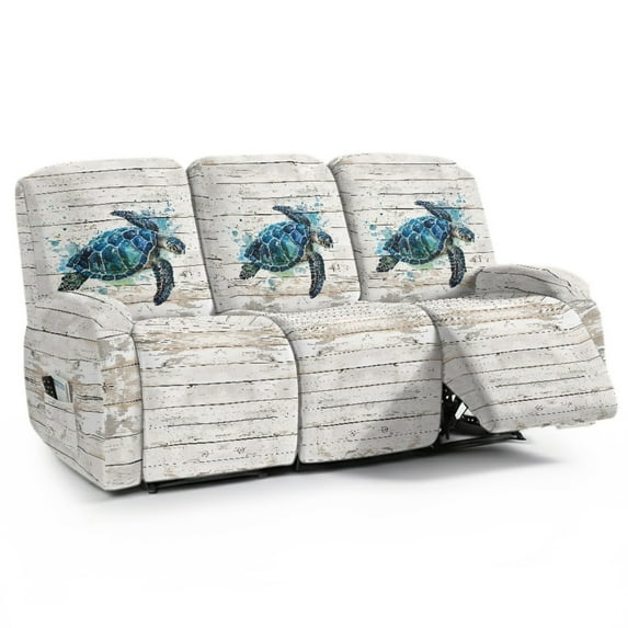 COEQINE Stretch Recliner Cover Universal 8 Pieces Recliner Sofa Cover Stay in Place 3 Seater Furniture Protector Home Decor for Pets, Dogs, Cats, Kids, Sea Turtle Wood Grain