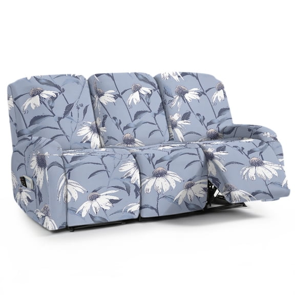COEQINE Stretch Recliner Sofa Cover Comfy 3 Seater Reclining Protector 8 Pieces Stretch Reclining Slipcover Extra Large Recliner Cover for Home Decoration, Daisy Floral Blue
