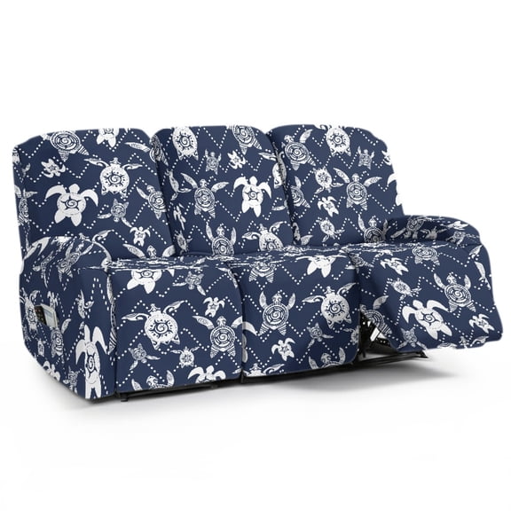 COEQINE Stretch Recliner Sofa Cover Comfy 3 Seater Reclining Protector 8 Pieces Stretch Reclining Slipcover Extra Large Recliner Cover for Home Decoration, Polynesian Sea Turtle Blue