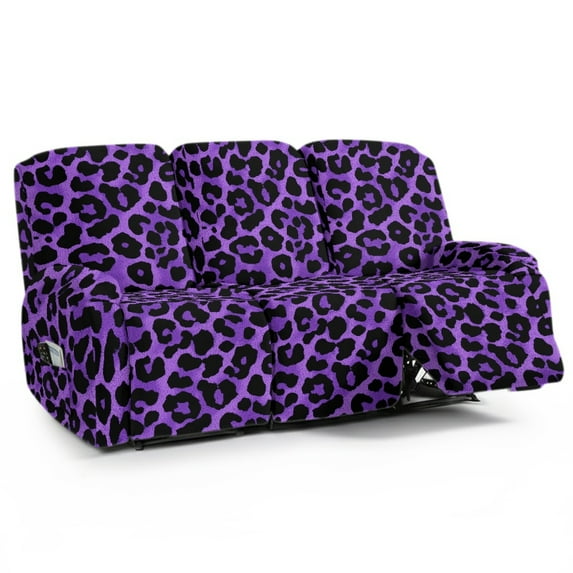 COEQINE Stretch Recliner Sofa Cover Non-Slip 3 Seater Recliner Slipcover 8 Pieces Soft Lazy Boy Reclining Chair Cover with Pocket for Living Room Decor, Purple Leopard Print