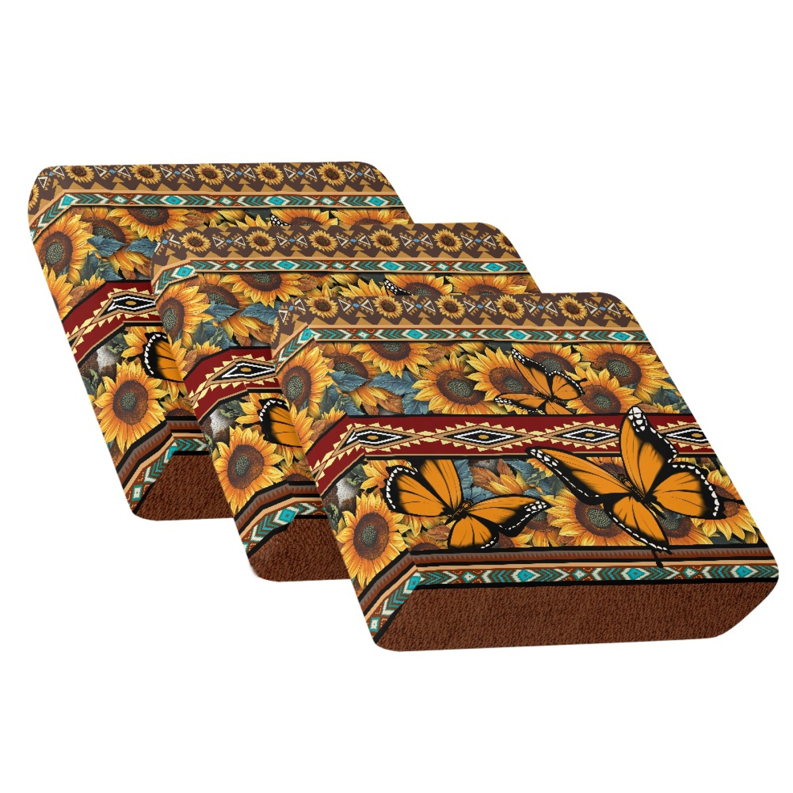 COEQINE Stretch Sofa Cover Fitted Individual Couch Cushion Cover Patterned Seat Cushion Slipcover Pet Sofa Slipcover Replacement for Living Room, 3 Pack, American Tribal Butterfly Sunflower