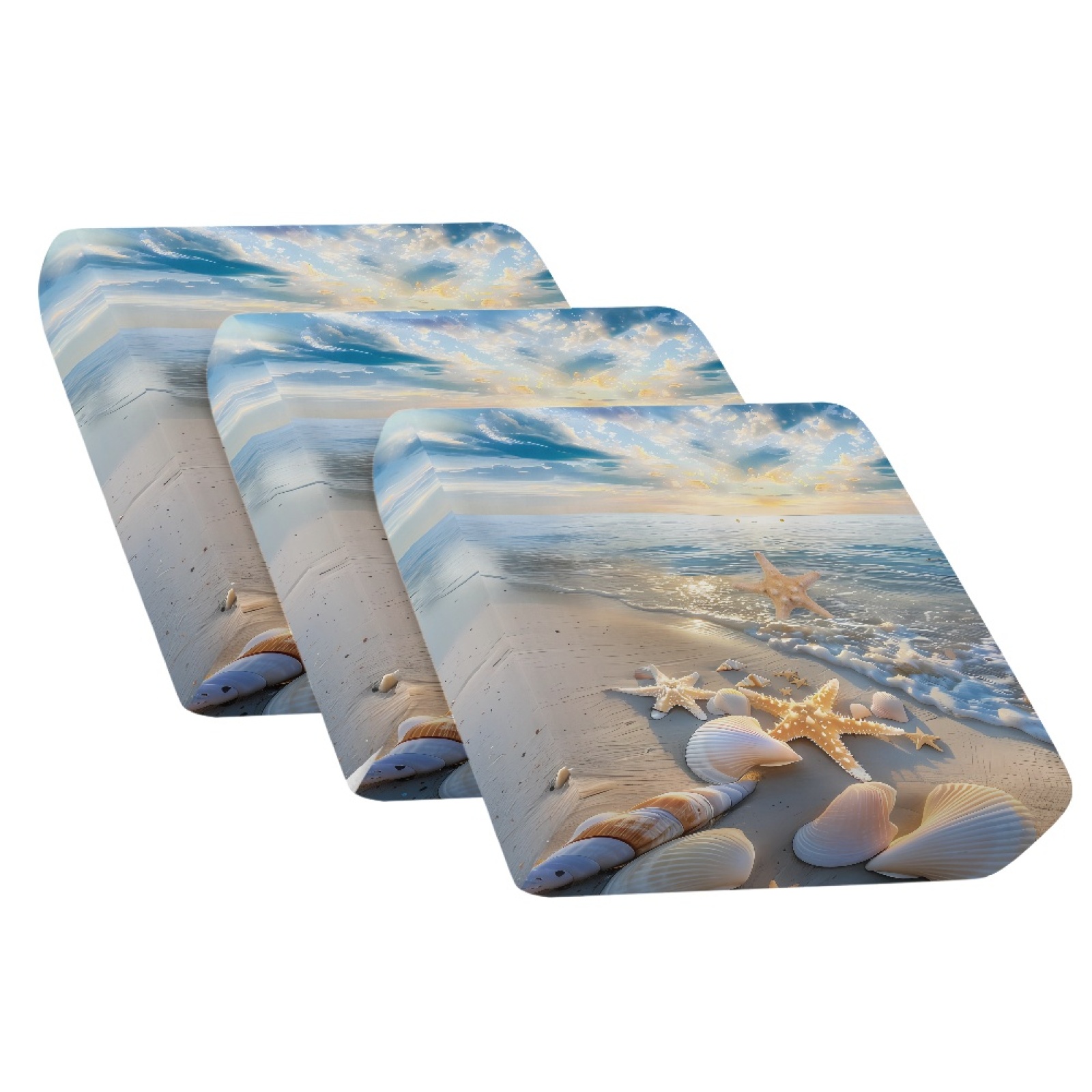 COEQINE Stretch Sofa Cover Fitted Individual Couch Cushion Cover Patterned Seat Cushion Slipcover Pet Sofa Slipcover Replacement for Living Room, 3 Pack, Beach Starfish Blue