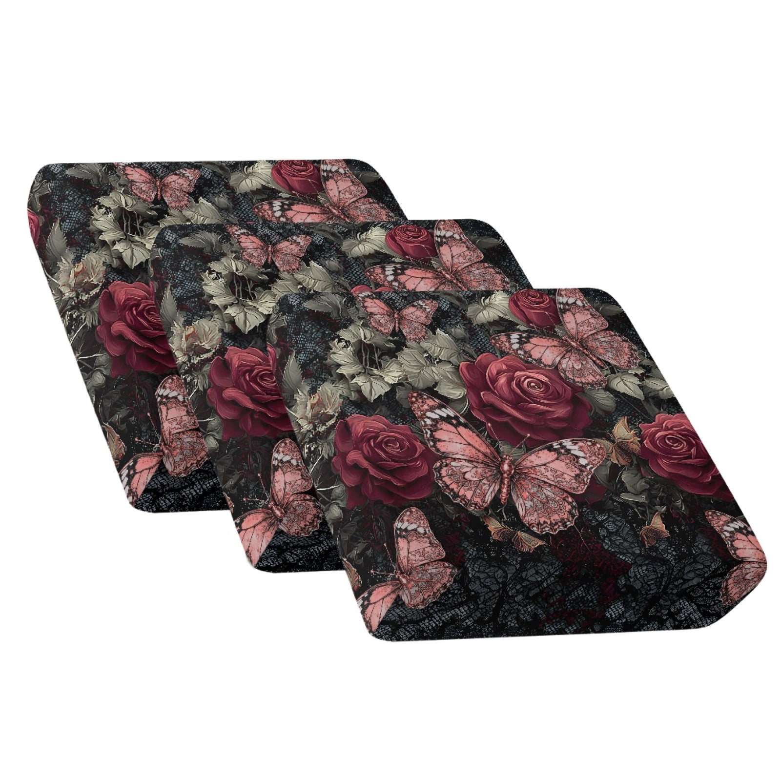 COEQINE Stretch Sofa Cover Fitted Individual Couch Cushion Cover Patterned Seat Cushion Slipcover Pet Sofa Slipcover Replacement for Living Room, 3 Pack, Pink Butterfly Rose