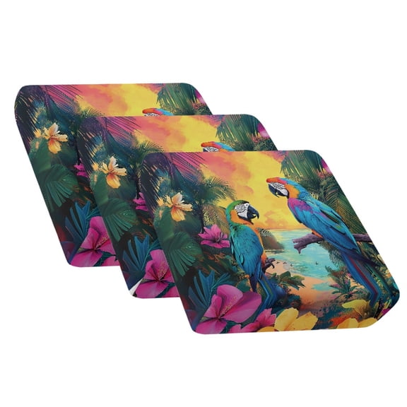 COEQINE Stretch Sofa Cover Fitted Individual Couch Cushion Cover Patterned Seat Cushion Slipcover Pet Sofa Slipcover Replacement for Living Room, 3 Pack, Tropical Parrot