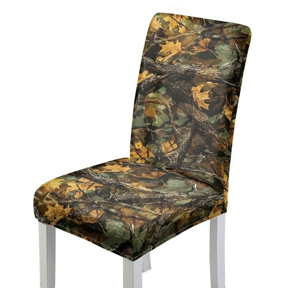 COEQINE Stretchable Dining Chair Covers 1-Pack, Machine Washable Universal Fit Chair Slipcovers, Polyester Spandex for Home and Kitchen Decor, Camo Hunting Forest Yellow