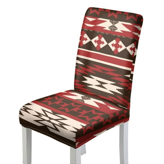 COEQINE Stretchable Dining Chair Covers 6-Pack, Machine Washable Universal Fit Chair Slipcovers, Polyester Spandex for Home and Kitchen Decor, Southwest American Tribal Red Brown