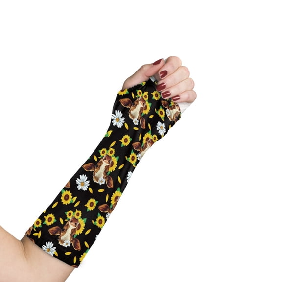 COEQINE Sunflower Cow Arm Cast Cover Arm Cast Protector for Shower Kids Size M Breathable Washable Cast and Bandage Protector with A Thumb Hole Teens Long Full Arm Cast Protector